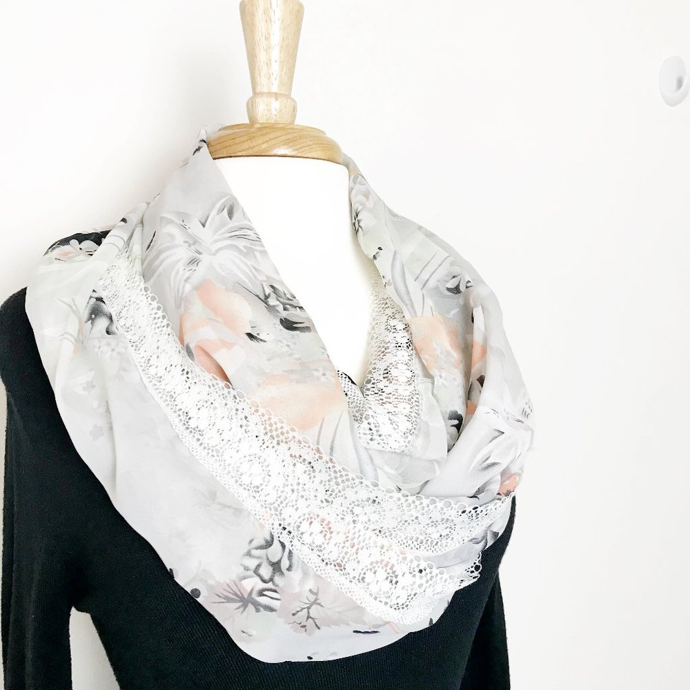 Mixit Floral Infinity Scarf with Lace Trim